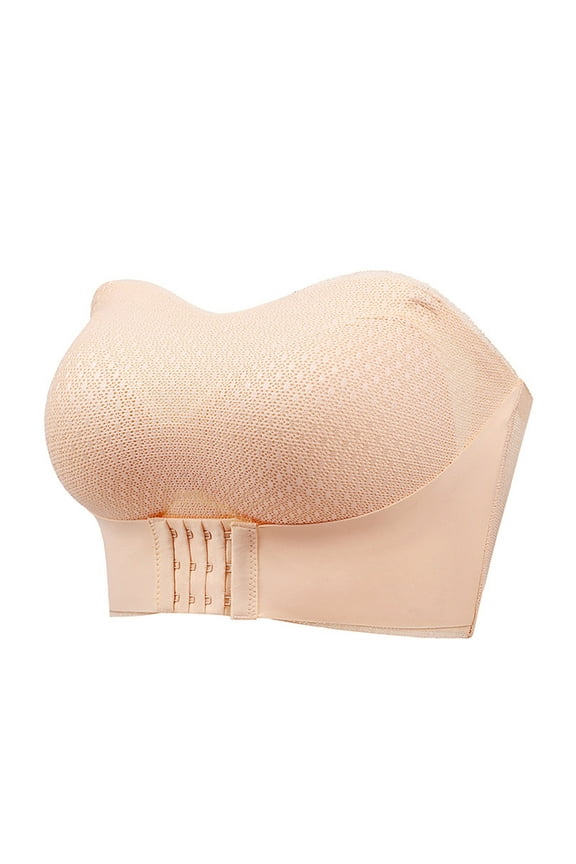 Strapless Bras for Women One Piece Comfort Wireless Bottom Hem Bra Stretchy Non-Slip Bandeau Bra Tube Top Bra KhakiXL Sujetadores Sin Varillas Para Mujer