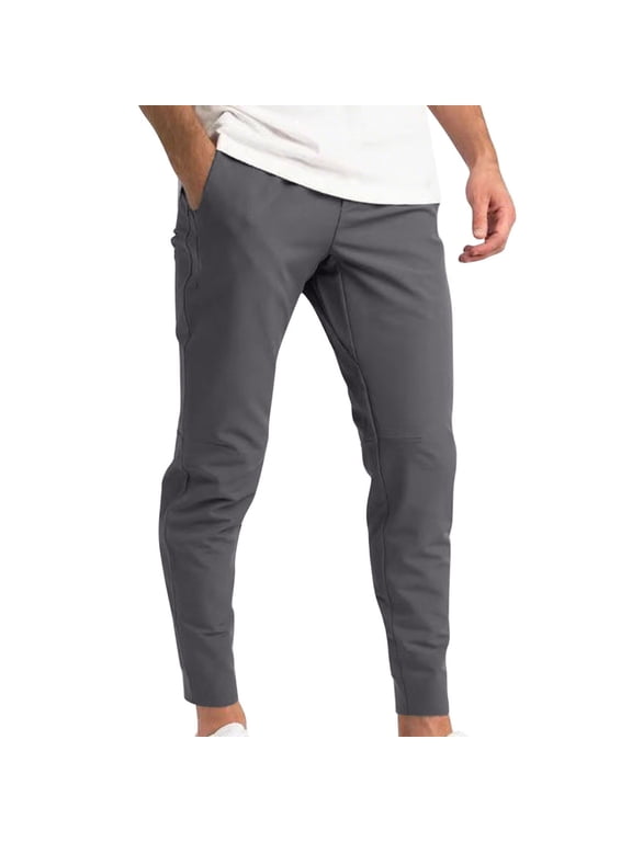 Stretch Pants for Men Tight Fitted Straight Leg Trousers with Pockets Work Casual Elastic Waist Sweatpants Fall Trendy Breathable Drawstring Pants
