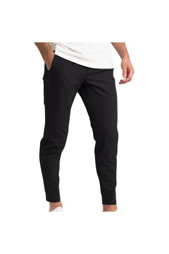 Stretch Pants for Men Tight Fitted Straight Leg Trousers with Pockets Work Casual Elastic Waist Sweatpants Fall Trendy Breathable Drawstring Pants