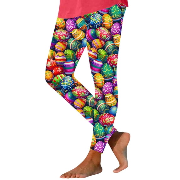 Gamivast Stretch Pants for Women Elastic Waist Colorful Egg Print Yoga Pants Soft Breathable Easter Gym Pants Slim Fit Comfy Holiday Party Outfit