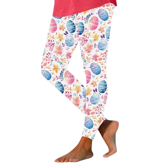 Gamivast Stretch Pants for Women Elastic Waist Colorful Egg Print Yoga Pants Soft Breathable Easter Gym Pants Slim Fit Comfy Holiday Party Outfit