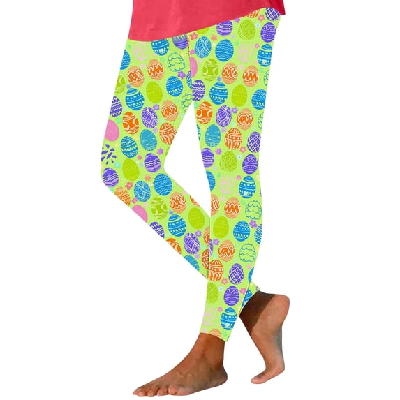 Gamivast Stretch Pants for Women Elastic Waist Colorful Egg Print Yoga Pants Soft Breathable Easter Gym Pants Slim Fit Comfy Holiday Party Outfit