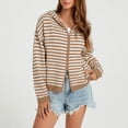 thumbnail image 1 of Gamivast Striped Hoodies for Women Zip up Knit Cardigan Sweaters Long Sleeve Casual Drop Shoulder Fall Outerwear Lightweight Comfy Jackets Khaki S, 1 of 7