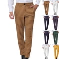 thumbnail image 1 of Gamivast Striped Pants for Men Button Elastic Waist Trousers Slim Fitted Stretch Straight Leg Pants with Pockets Fall Trendy Business Casual Outfits Pants, 1 of 5