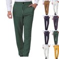 thumbnail image 1 of Gamivast Striped Pants for Men Button Elastic Waist Trousers Slim Fitted Stretch Straight Leg Pants with Pockets Fall Trendy Business Casual Outfits Pants, 1 of 5