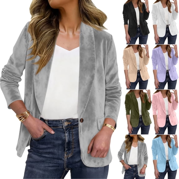 Gamivast Suede Blazer Women Lightweight Lapel Collar Ruched Sleeve Open Front Work Office Jacket Blazers Loose Casual Long Sleeve Business Suit Jackets Fall Fashion Thick Outerwear