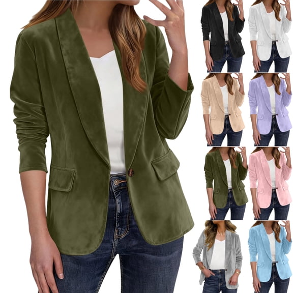 Gamivast Suede Blazer Women Lightweight Lapel Collar Ruched Sleeve Open Front Work Office Jacket Blazers Loose Casual Long Sleeve Business Suit Jackets Fall Fashion Thick Outerwear
