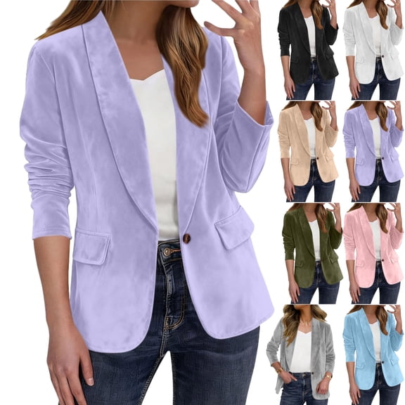 Gamivast Suede Blazer Women Lightweight Lapel Collar Ruched Sleeve Open Front Work Office Jacket Blazers Loose Casual Long Sleeve Business Suit Jackets Fall Fashion Thick Outerwear
