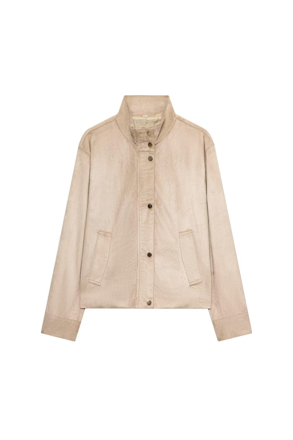 Suede Jacket Women Bomber Casual Button Down Lapel Collar Winter Coats with Pockets Loose Pleated Drop Shoulder Long Sleeve Jacket Motorcycle Outerwear Streetwear