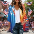 thumbnail image 1 of Gamivast Summer Cardigans for Women Patriotic Star Stripe Print Open Front Loose Flowy Fit Cover Ups Lightweight Breathable Chiffon 3/4 Sleeve Kimono Beach Vacation outfits, 1 of 6