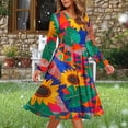 thumbnail image 1 of Gamivast Summer Dresses for Women Long Sleeve Round Neck Tropical Maxi Dress Hibiscus Floral Print Swing Dress High Waist Flowy Long Dress Beach Holiday, 1 of 6