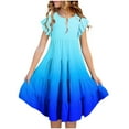 thumbnail image 1 of Gamivast Summer Girls Dresses Double Layer Flutter Sleeve Flowy A-Line Sundress Fashion Crewneck Gradient Color Midi Dresses Flowy Beach Dress Blue 10Y Vestidos De Verano Para Niña, 1 of 4