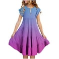 thumbnail image 1 of Gamivast Summer Girls Dresses Double Layer Flutter Sleeve Flowy A-Line Sundress Fashion Crewneck Gradient Color Midi Dresses Flowy Beach Dress Blue 6Y Vestidos De Verano Para Niña, 1 of 4