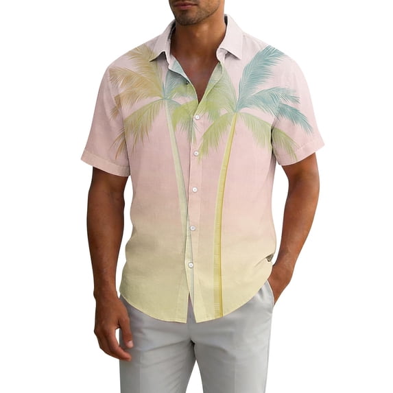 Gamivast Summer Shirts Palm Leaf Pattern Print Casual Shirts Button Down Lapel Collar Beach Shirts Lightweight Breathable Vacation Tropical