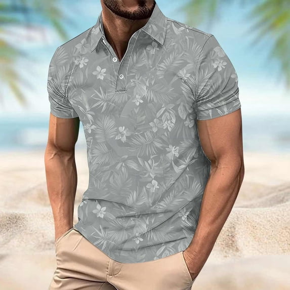 Gamivast Summer Shirts Tropical Print Golf Shirts Quick Dry Lapel Collar Casual Shirts Soft Stretchy Button Placket Business Office Work