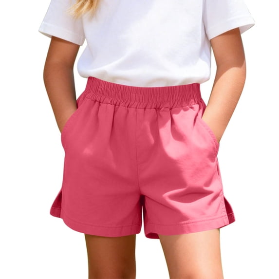 Gamivast Summer Shorts for Kids Girls Relaxed Fit High Waisted Elastic Waist Pull on Shorts with Pockets Summer Beach Vacation Short Length Cute Shorts Soft Breathable Fabric Outfits