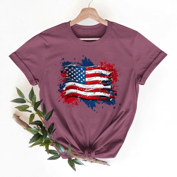 Gamivast Summer Tops for Women American Flag Patriotic Graphic T Shirt 4Th of July Short Sleeve Crewneck Casual Loose Fit Red White and Blue Bbq Party Shirts