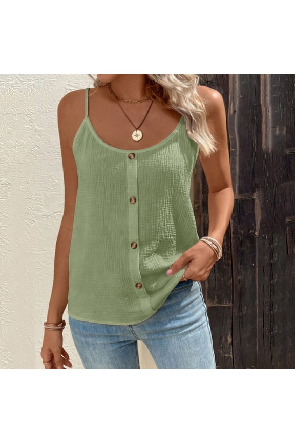 Summer Tops for Women Textured V-Neck Sleeveless Tank Tops Button Down Casual Tops Loose Fit Crinkle Cami Daily Wear Vacation