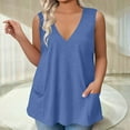 thumbnail image 1 of Gamivast Summer V Neck Tank Tops Solid Color Sleeveless Shirt with Pockets Loose Fit Flowy Shirts Casual Vacation Beach Blouses BlueL Camisas Para Mujer, 1 of 6
