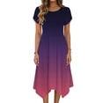 thumbnail image 1 of Gamivast Sun Dresses for Women Ombre Gradient Short Sleeve Midi Dress With Pockets Loose Fit Casual Style Handkerchief Hem Summer Outfits Flowy Sundress, 1 of 6