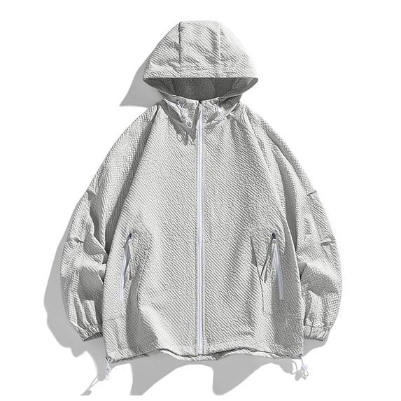 Gamivast Sun Hoodie Mens Zip up Textured Lightweight Hoodie Waffle-Knit Summer Hoodies Loose Drawstring Breathable Outdoor Hiking Travel Windproof Coat
