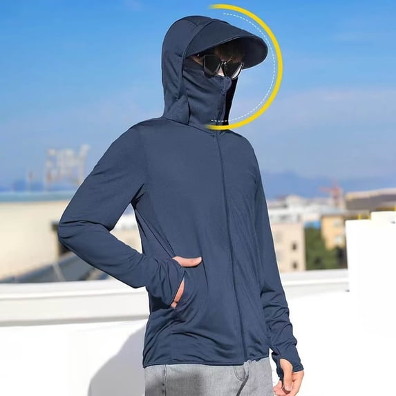 Gamivast Sun Hoodie for Men Zip up Face Mask UV Protection Clothing Fishing Clothes Mesh Breathable Neck Gaiter Outdoor Gardening Farm Work Gear