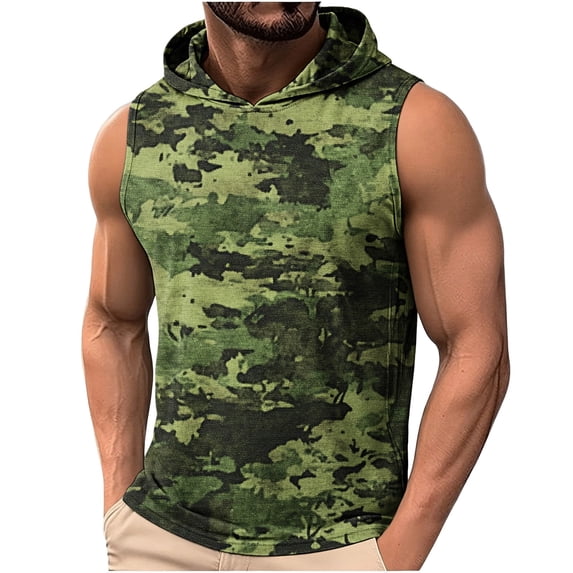 Gamivast Sun Protection Hoodie for Men Zip up Muscle Fit Sleeveless Sun Hoodie Lightweight Breathable Athletic Hoodie with Camo Pattern for Outdoor Wear