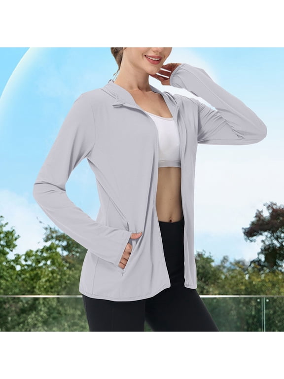 Sun Protection Jacket for Women Upf 50+ Long Sleeve Zip Up Hoodie Lightweight Hiking Running Athletic Shirts with Thumb Holes Cooling Quick Dry Active Tops
