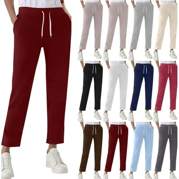 Gamivast Sweat Pants for Women Slim Fitted Straight Leg Pants with Pockets Athletic Gym Drawstring Solid Sweatpants Lounge Work Elastic Waist Joggers