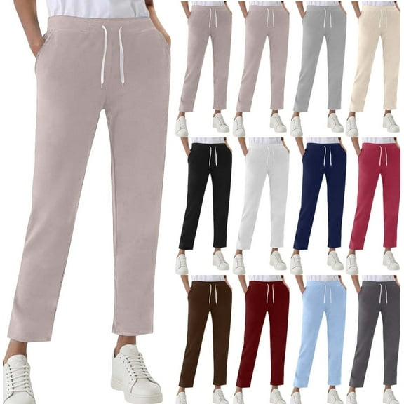 Gamivast Sweat Pants for Women Slim Fitted Straight Leg Pants with Pockets Athletic Gym Drawstring Solid Sweatpants Lounge Work Elastic Waist Joggers