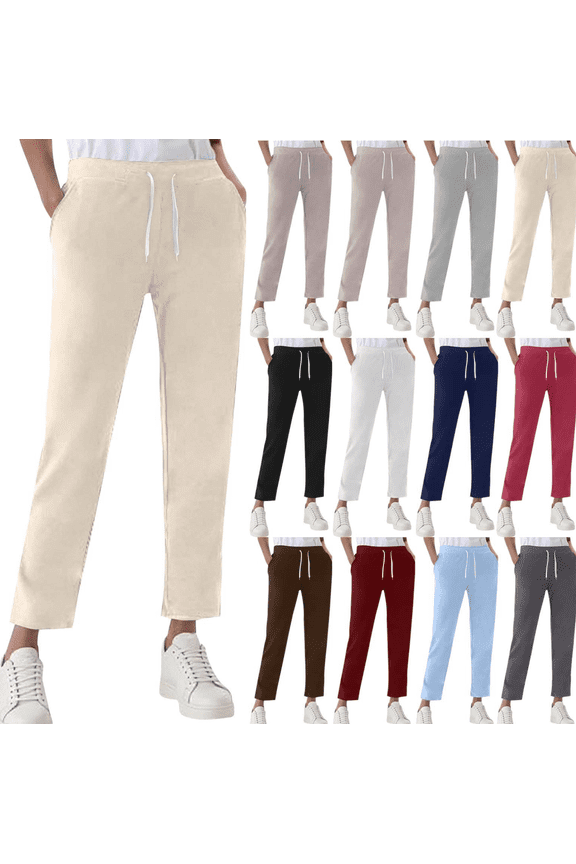 Sweat Pants for Women Slim Fitted Straight Leg Pants with Pockets Athletic Gym Drawstring Solid Sweatpants Lounge Work Elastic Waist Joggers