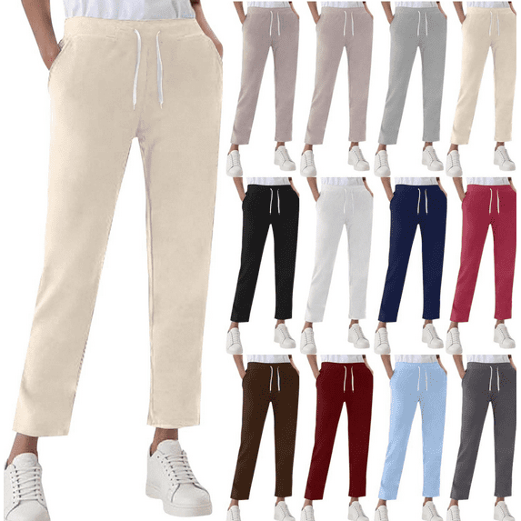 Gamivast Sweat Pants for Women Slim Fitted Straight Leg Pants with Pockets Athletic Gym Drawstring Solid Sweatpants Lounge Work Elastic Waist Joggers