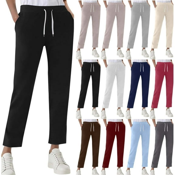 Gamivast Sweat Pants for Women Slim Fitted Straight Leg Pants with Pockets Athletic Gym Drawstring Solid Sweatpants Lounge Work Elastic Waist Joggers