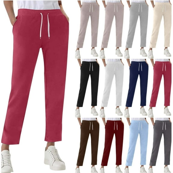 Gamivast Sweat Pants for Women Slim Fitted Straight Leg Pants with Pockets Athletic Gym Drawstring Solid Sweatpants Lounge Work Elastic Waist Joggers
