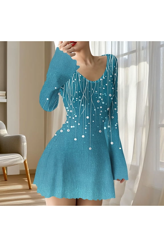 Sweater Dress for Women Fitted V-Neck Ribbed Mini Dress Cocktail Dress Glitter Sparkle String Print Bodycon Club Night Party Outfits