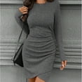 thumbnail image 1 of Gamivast Sweater Dresses for Women Long Sleeve Crew Neck Ribbed Knit Dress Ruched Wrap Winter Dress Slim Fit Warm Fall Daily Office Work Wear Soft, 1 of 6