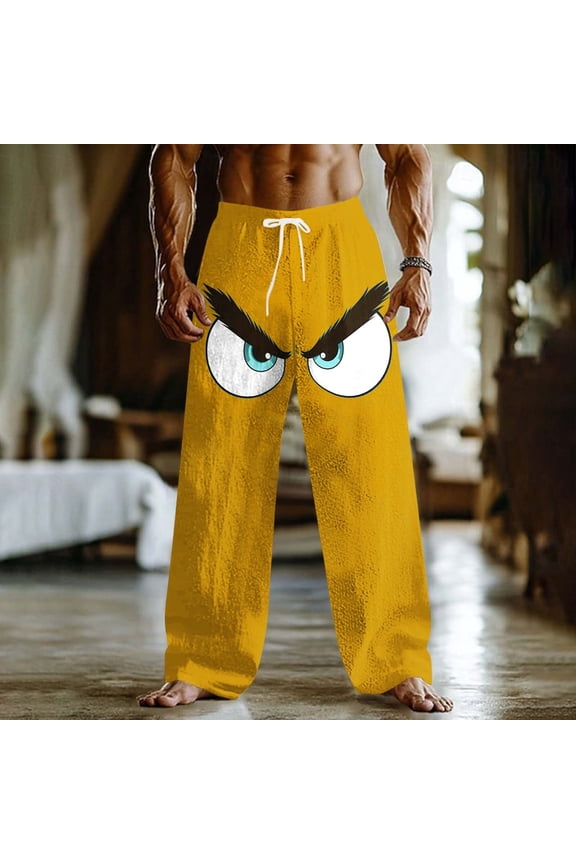 Sweatpants for Men Wide Leg Cartoon Eyes Graphic Print Y2K Pants Drawstring Elastic Waist Lounge Pants Breathable Novelty Daily Activity