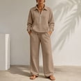 thumbnail image 1 of Gamivast Sweatsuits 2 Piece Set for Women Half Zip Pullover Sweatshirt Wide Leg Pants Two Piece Fall Winter Activewear Khaki XXL, 1 of 6