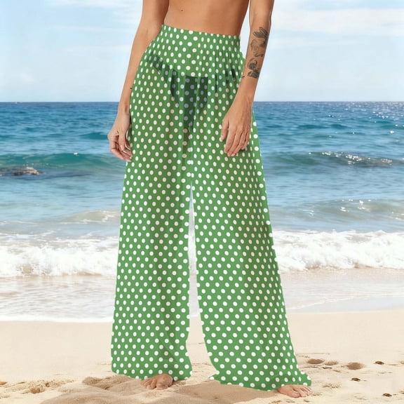 Gamivast Swim Cover up for Women Pants Boho Wide Leg Polka-Dot Beach Pant Sheer Flowy Elastic Waist Beach Coverup Wear Summer Vacation Outfits 2026