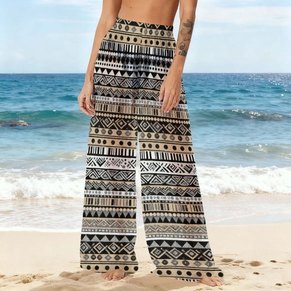 Gamivast Swim Pants for Women Cover up Tribal Print Beach Wide Leg Elastic Waist Pant Beach Sheer Boho Pull On Swimwear Summer Festival Outfits