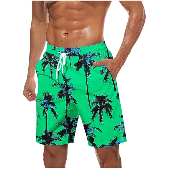 Gamivast Swim Shorts for Men Elastic Waist Drawstring Quick Dry Swim Trunks Palm Tree Print Beach Shorts Summer Holiday Vacation Outfits Wear