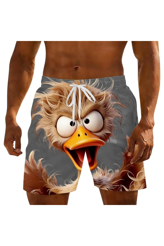 Swim Shorts for Men Goofy Duck Face Print Elastic Waist Pockets Swim Trunks Breathable Funny Beach Shorts Novelty Summer Swimming Outfits