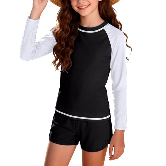 Gamivast Swim Suit for Girls Tankini Sets Full Coverage Long Sleeve Rash Guard Top Swim Shorts Quick-Dry Swimwear Pool Modest Bathing Suits Water Sports