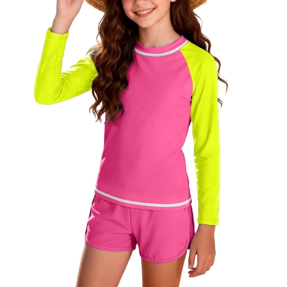 Gamivast Swim Suit for Girls Tankini Sets Full Coverage Long Sleeve Rash Guard Top Swim Shorts Quick-Dry Swimwear Pool Modest Bathing Suits Water Sports