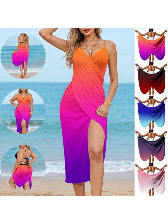 Swim Tops for Women Wrap Around Vacation Beach Wear Swimsuit Cover ups Loose Fit Ombre Gradient Print Flowy Breathable Lightweight Sun Protection Summer Spring Sarong
