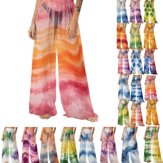 Gamivast Swimsuit Cover Ups for Women Mesh Beach Pants High Waisted Wide Leg Sheer See Through Bathing Suit Bottoms Summer Vacation Pool Party Outfits