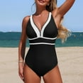 thumbnail image 1 of Gamivast Swimsuits for Women One Piece Swimsuits Tummy Control V-Neck Contrast Trim Built-In Bra Tummy Control Swimwear Beach Push up Bathing Suits Vacation, 1 of 6