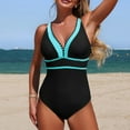 thumbnail image 1 of Gamivast Swimsuits for Women One Piece Swimsuits Tummy Control V-Neck Contrast Trim Built-In Bra Tummy Control Swimwear Beach Push up Bathing Suits Vacation, 1 of 4