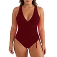 thumbnail image 1 of Gamivast Swimsuits for Women Plus Size One Piece Swimsuits Tummy Control Wrap V Neck Side Lace up Ruched Waist Plus Size Bathing Suits Beach Vacation, 1 of 6