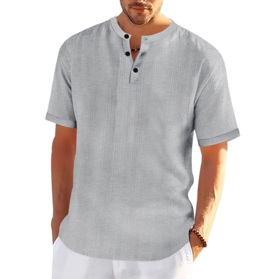 Gamivast T-Shirts for Men Short Sleeve Plaid Texture Henley Shirts Breathable Button Placket Casual Shirts Crew Neck Slim Fit Solid Color Summer Daily Gym